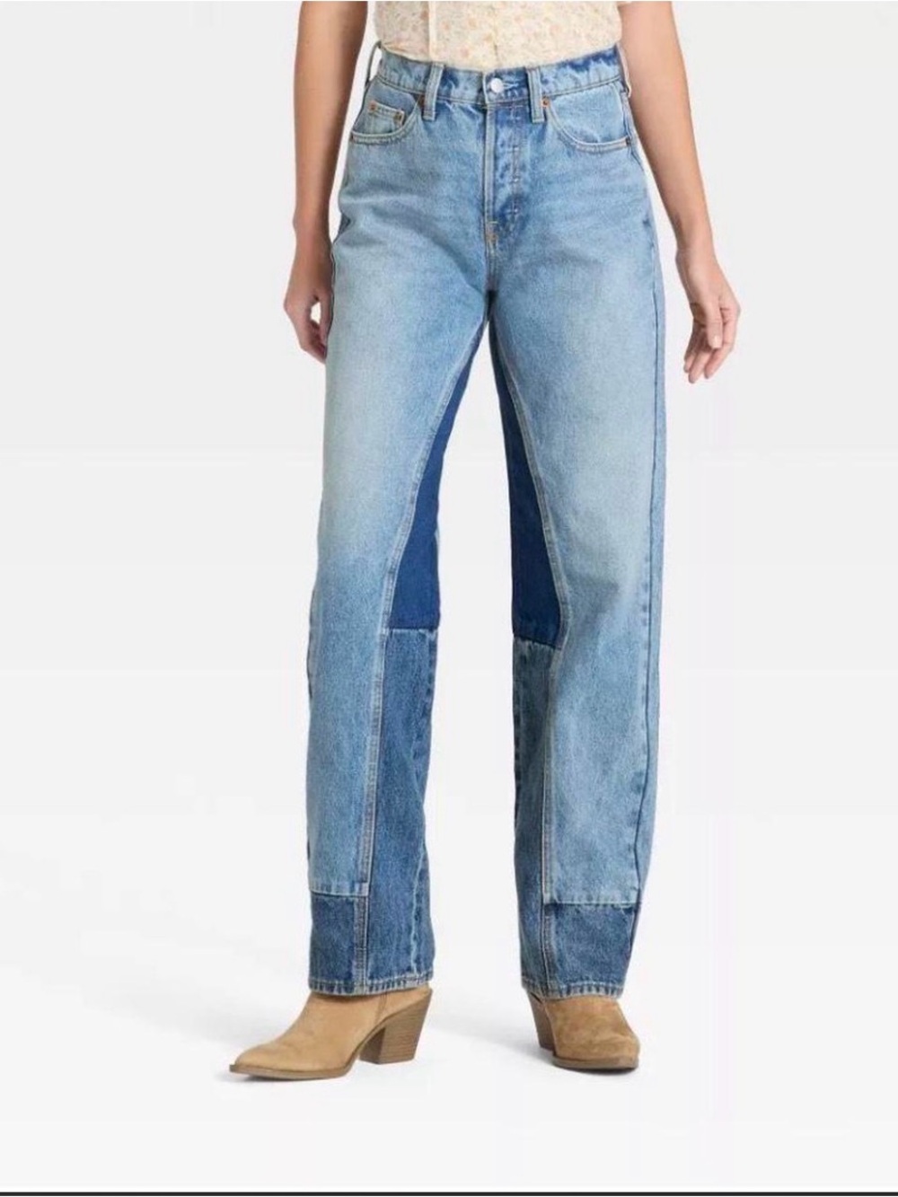 Universal Thread Two-Tone Light and Dark Blue Straight-Leg Jeans